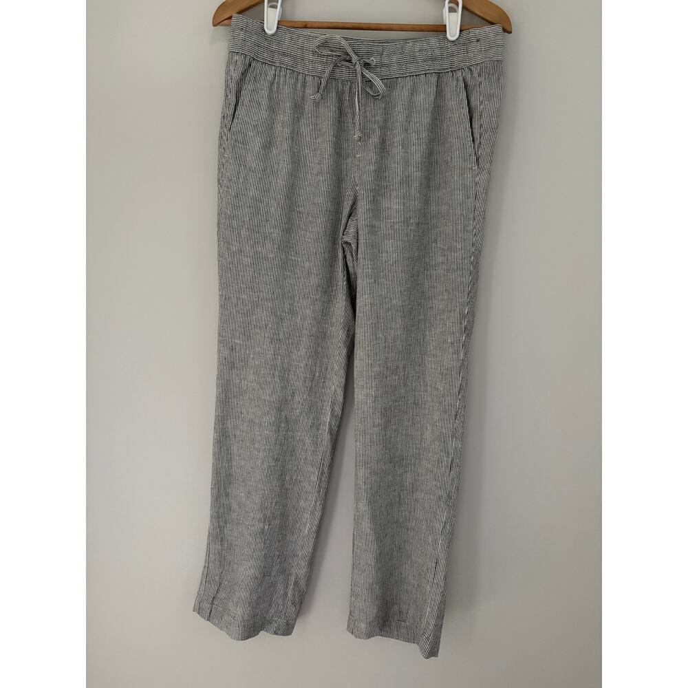 Ann Taylor Factory Women's Petite Linen Blend Gray and White Striped Pants